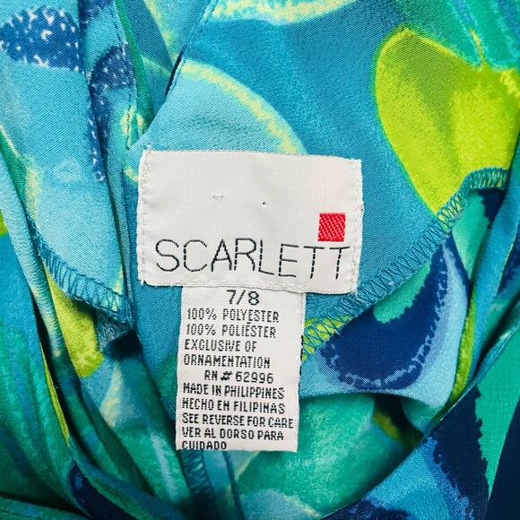 SCARLETT 90,s Sleeveless A Line Tropical Blues Floral Midi Dress Size 7/8 - Picture 7 of 7